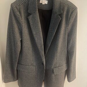 LOFT Women's Classic Black and Gray Houndstooth Blazer